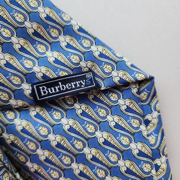 BURBERRY London 100% Silk  Neck Tie  Blue Gold Ladybug Print Burberrys EUC - Picture 9 of 11